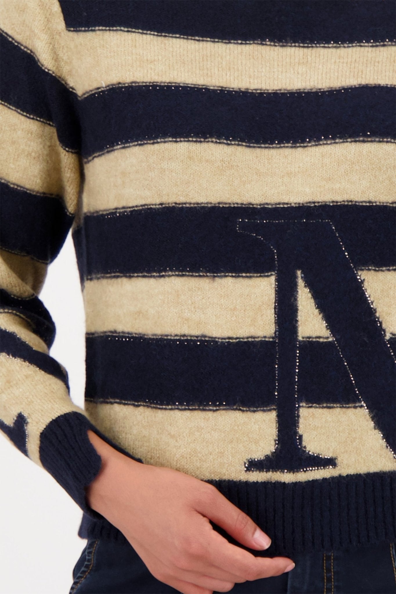 Monari 809123 Night Sky Navy Stripe Knit Jumper - Dotique - Monari