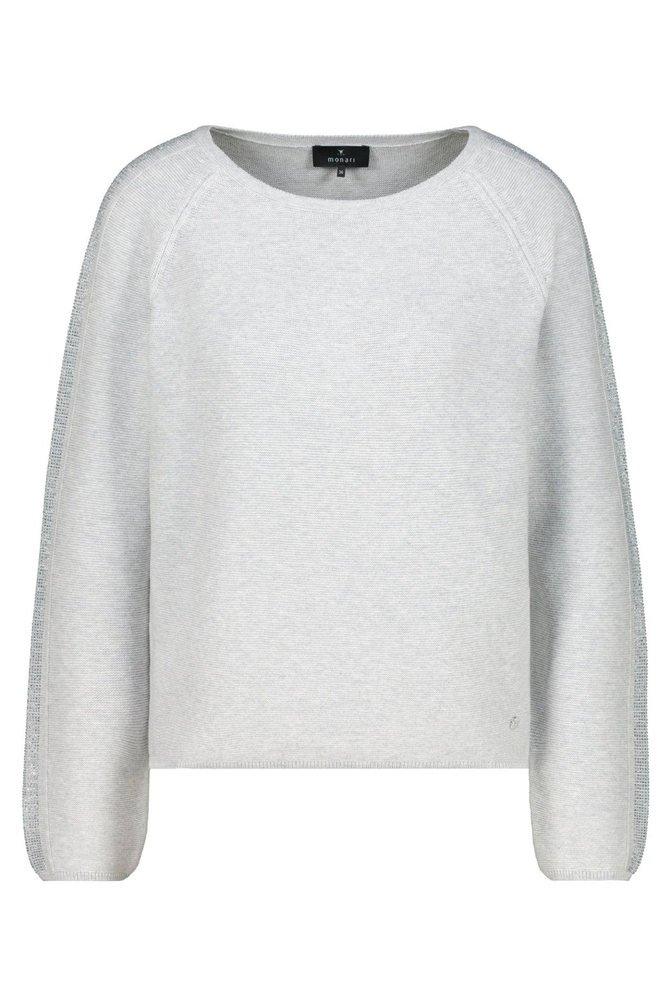 Monari 809131 Ash Grey Melange Embellished Knit Jumper - Dotique - Monari