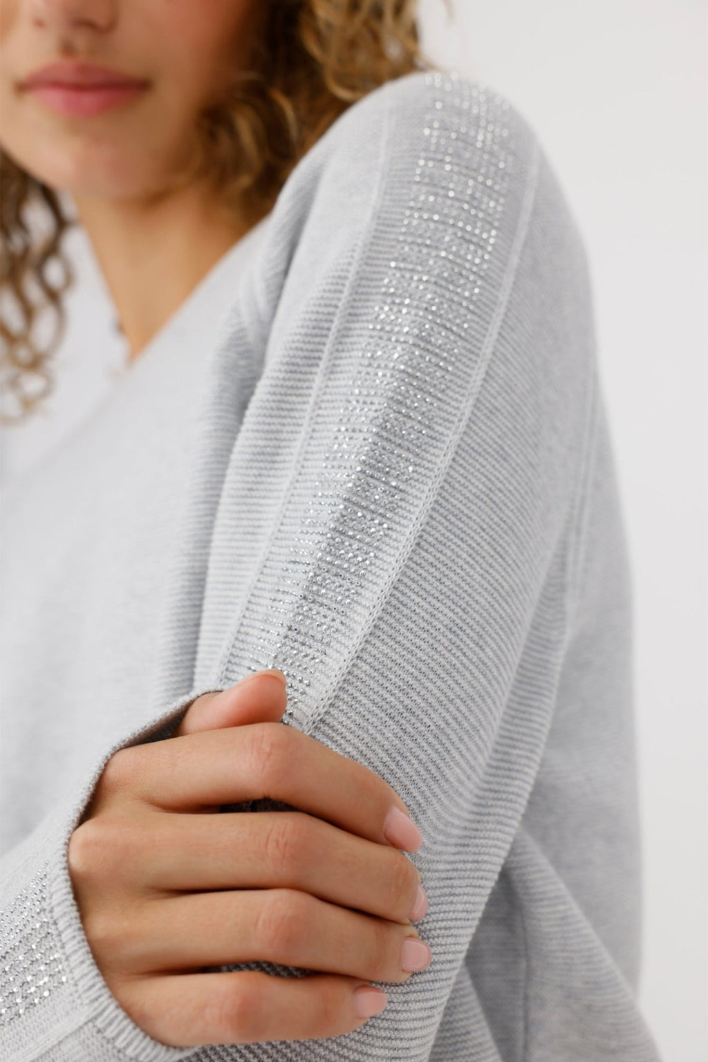 Monari 809131 Ash Grey Melange Embellished Knit Jumper - Dotique - Monari