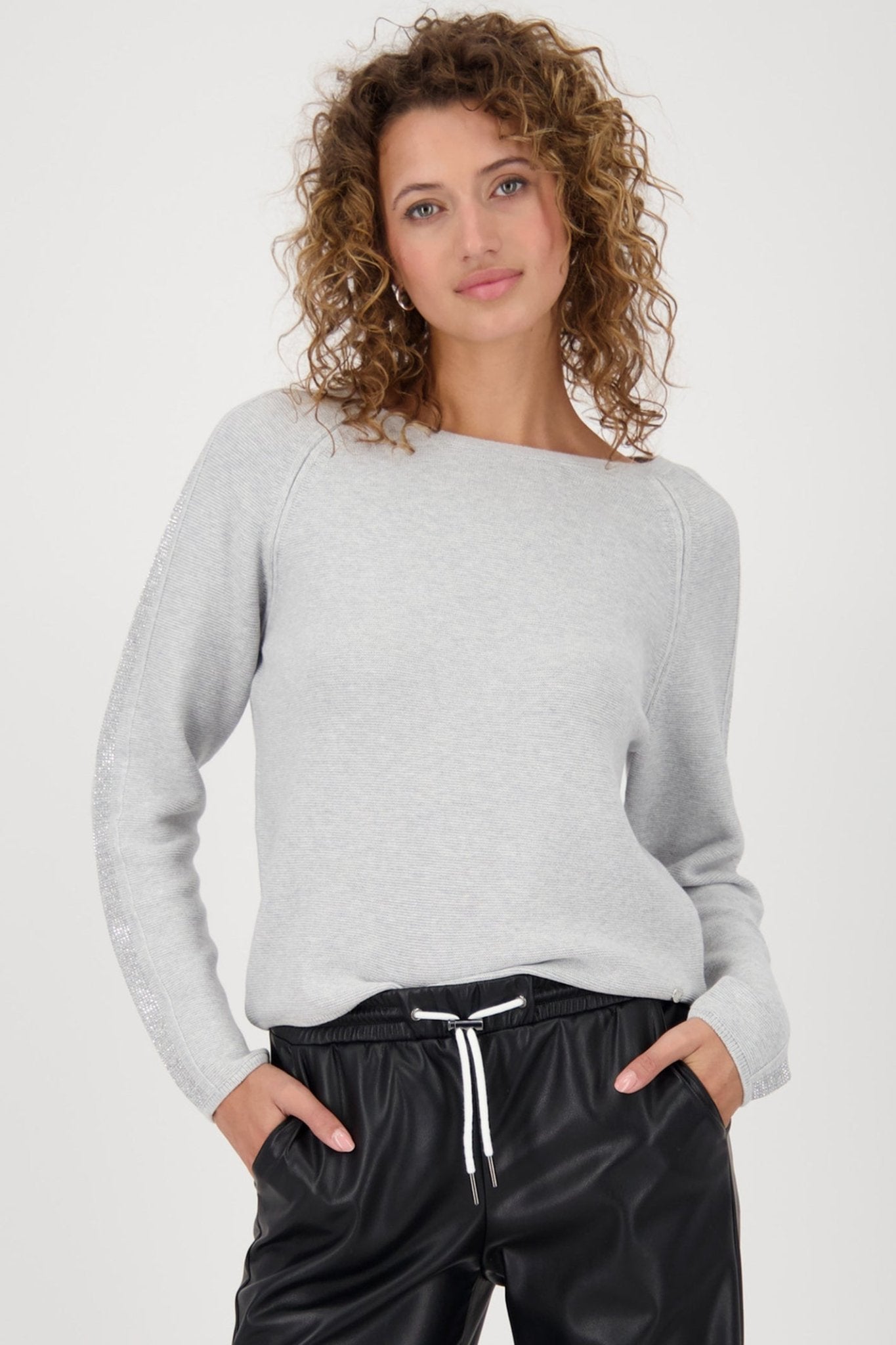 Monari 809131 Ash Grey Melange Embellished Knit Jumper - Dotique - Monari