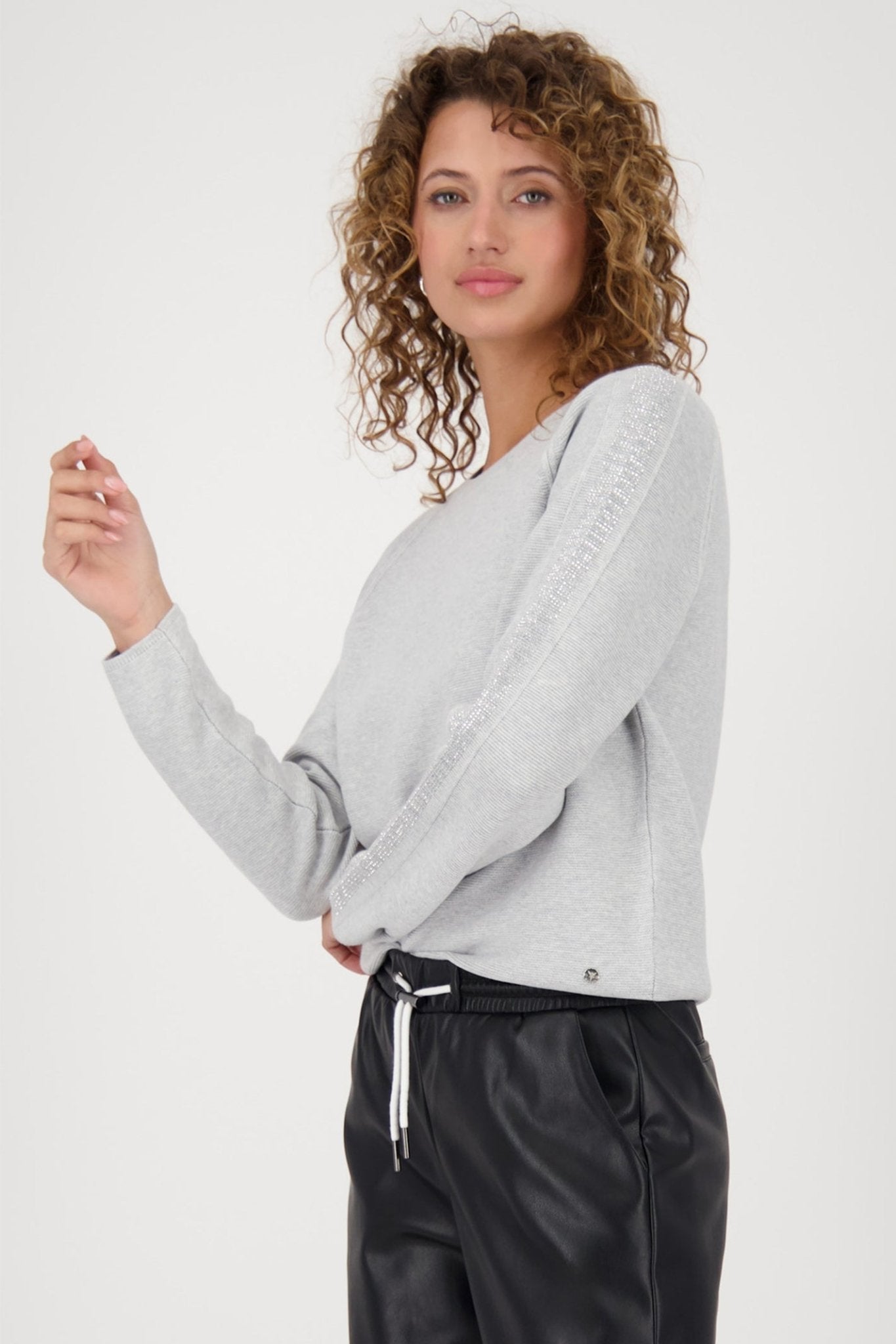 Monari 809131 Ash Grey Melange Embellished Knit Jumper - Dotique - Monari