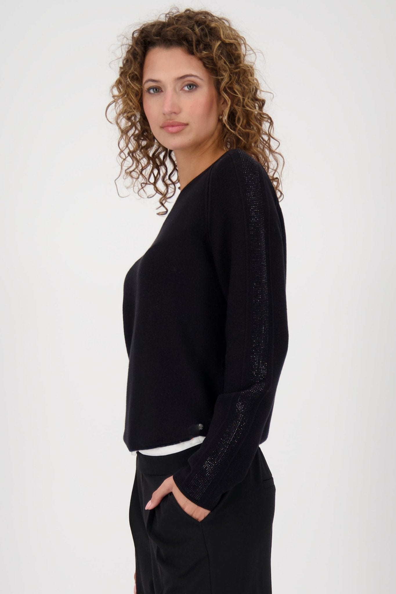 Monari 809131 Black Embellished Knit Jumper - Dotique - Monari