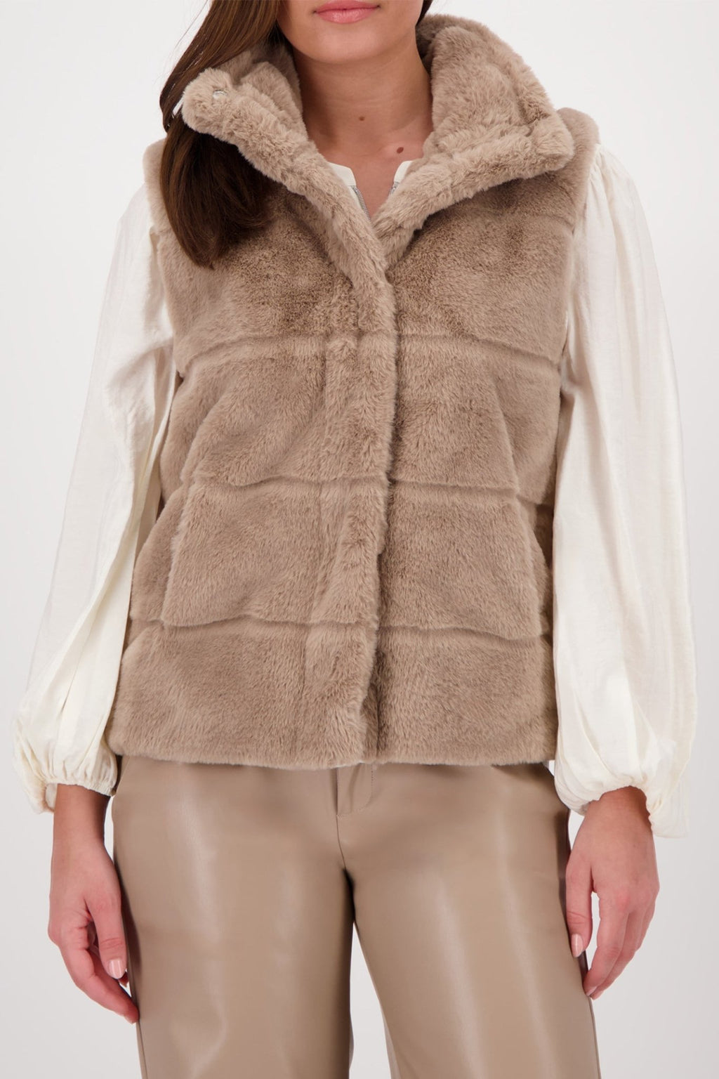 Monari 809140 Truffle Taupe Faux Fur Waistcoat Gilet - Dotique - Monari