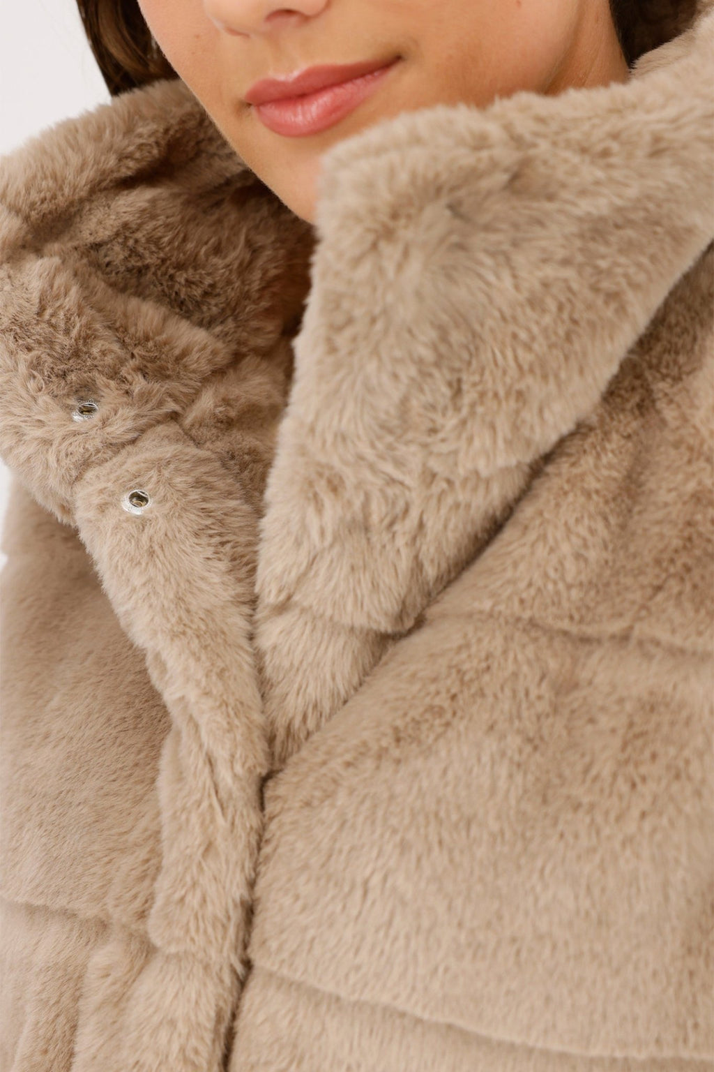 Monari 809140 Truffle Taupe Faux Fur Waistcoat Gilet - Dotique - Monari