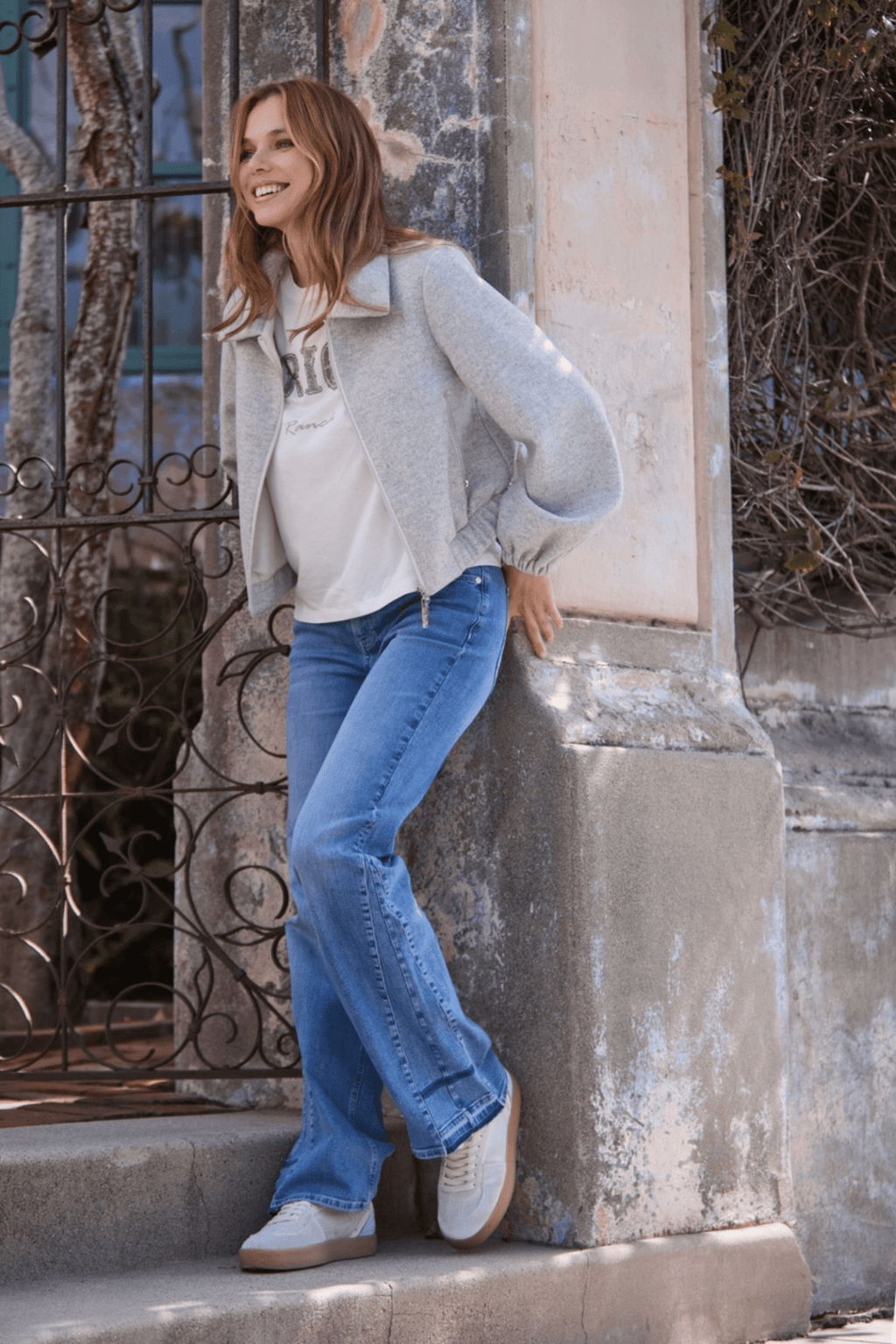 Monari 809160 Oat Milk Mélange Bomber Jacket - Dotique - Monari