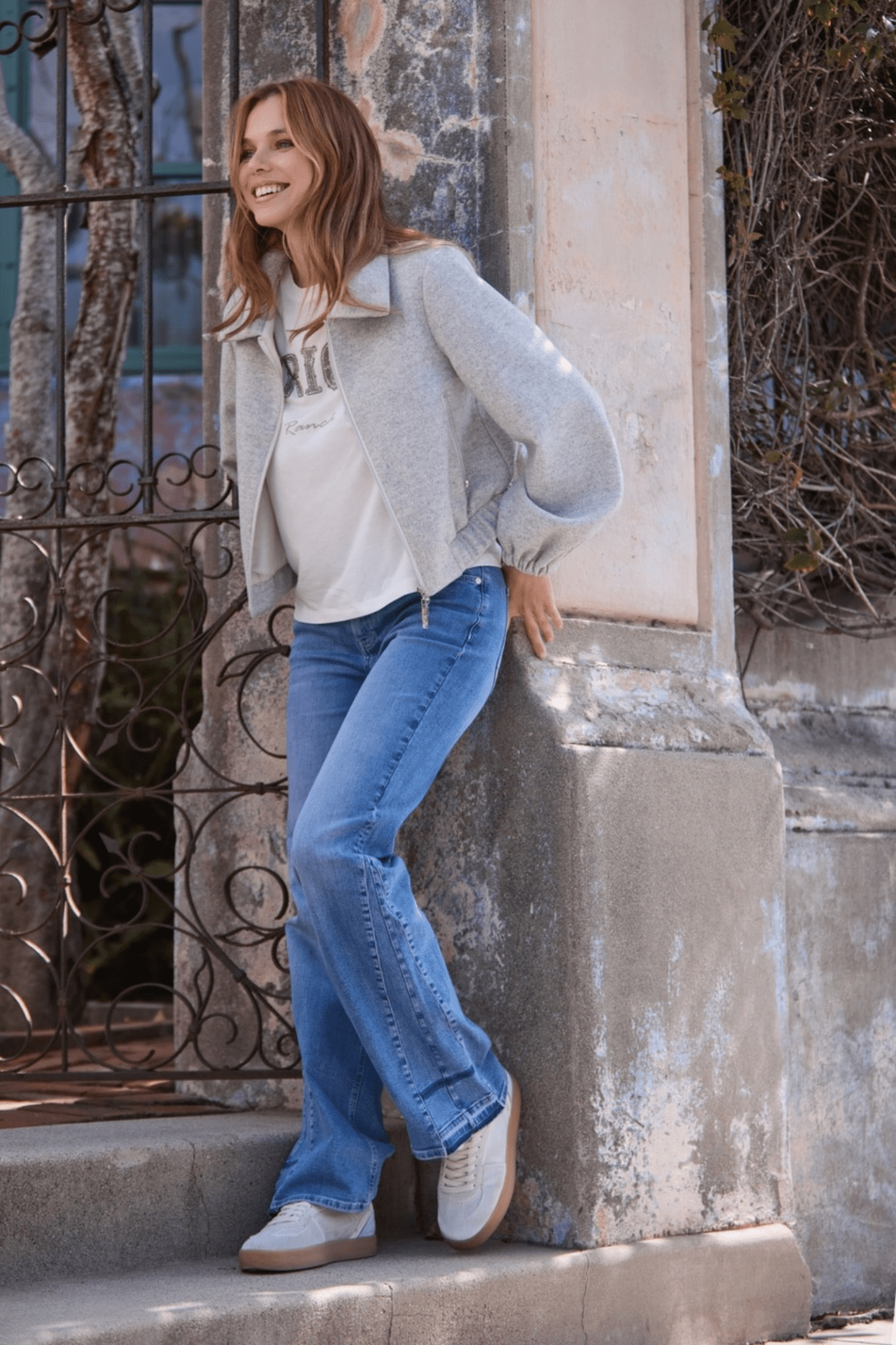 Monari 809160 Oat Milk Mélange Bomber Jacket - Dotique - Monari