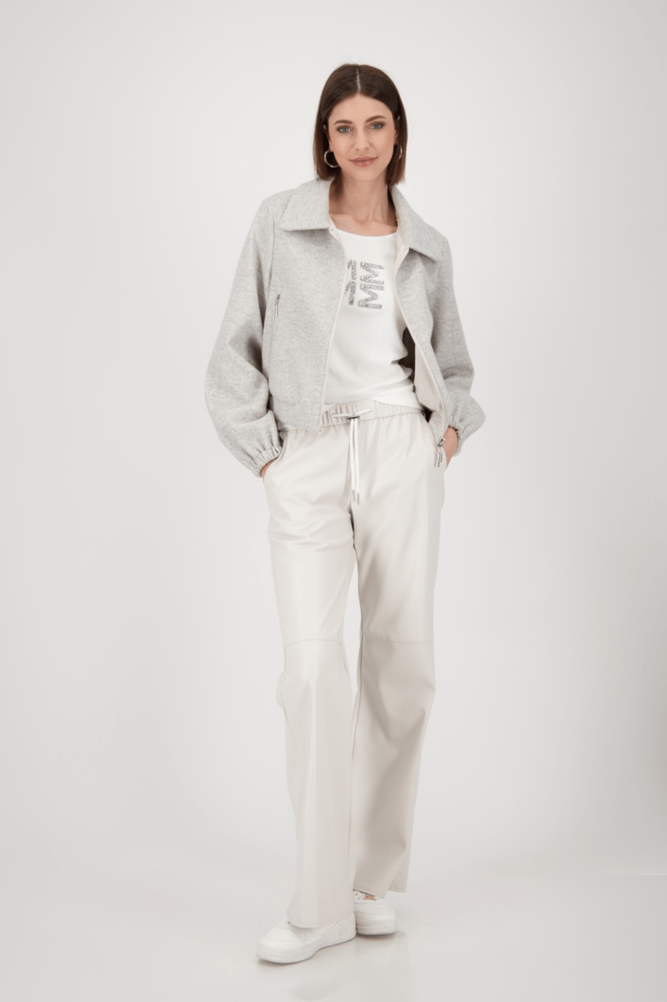 Monari 809160 Oat Milk Mélange Bomber Jacket - Dotique - Monari