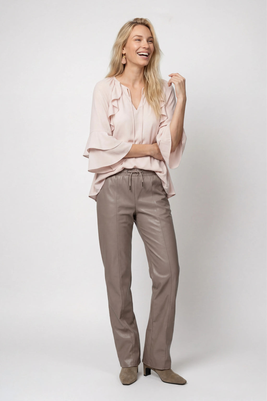 Model wearing Monari 809721 Blouse Rosewater by Monari, shop the vendor at Dotique for feminine styles