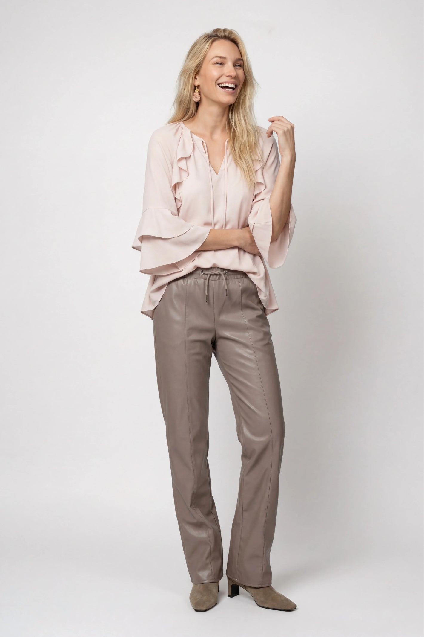 Model wearing Monari 809721 Blouse Rosewater by Monari, shop the vendor at Dotique for feminine styles