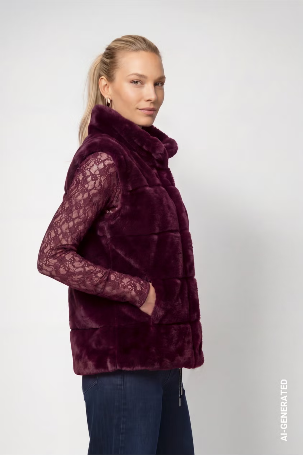 Monari 809785 Gilet - Dark Bordeaux faux fur gilet. Shop Monari at Dotique.