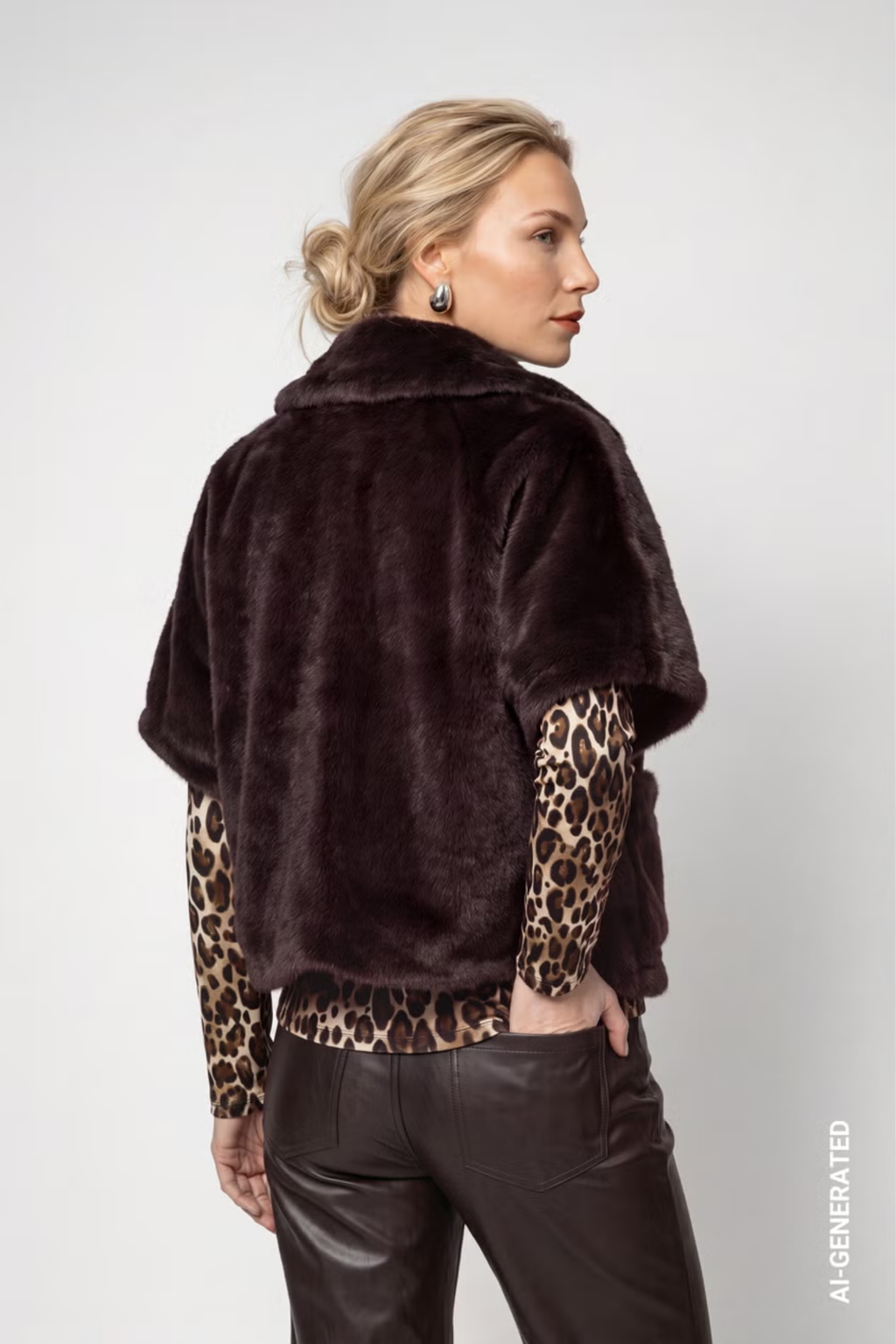 Monari 809797 Faux Fur Jacket Chocolate Brown back view Shop Monari at Dotique