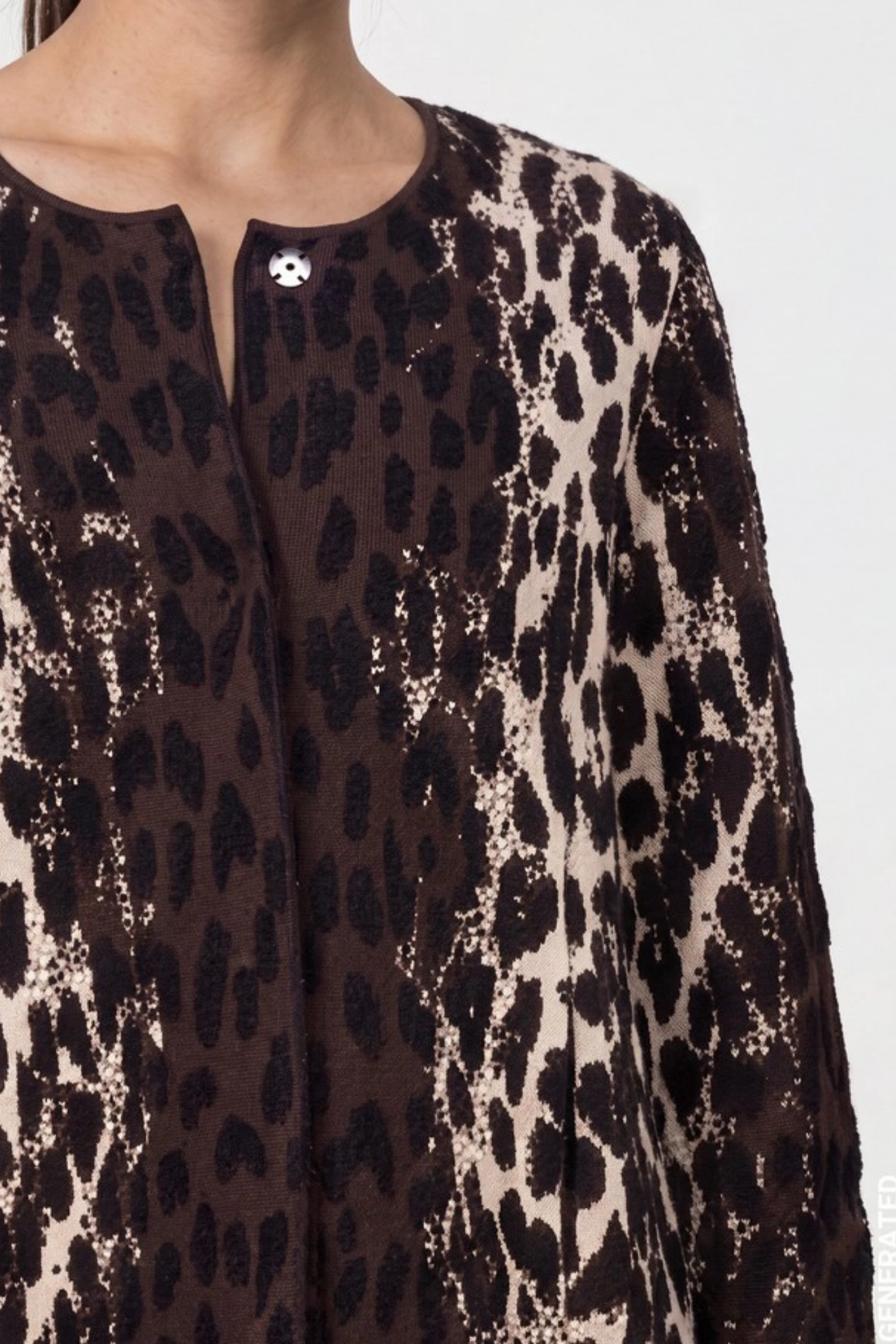 Monari 809888 Long Leopard Jacquard Cardigan – Black Coffee. Shop Monari at Dotique.