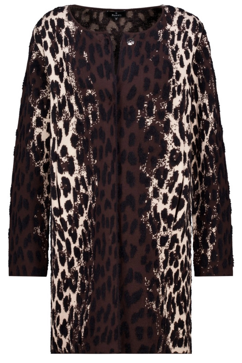 Monari 809888 Long Leopard Jacquard Cardigan – Black Coffee by Monari. Shop Monari at Dotique.