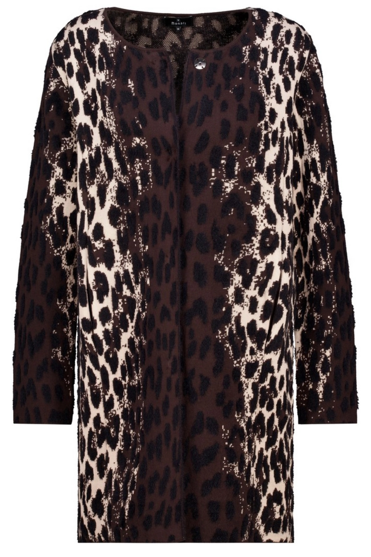 Monari 809888 Long Leopard Jacquard Cardigan – Black Coffee by Monari. Shop Monari at Dotique.