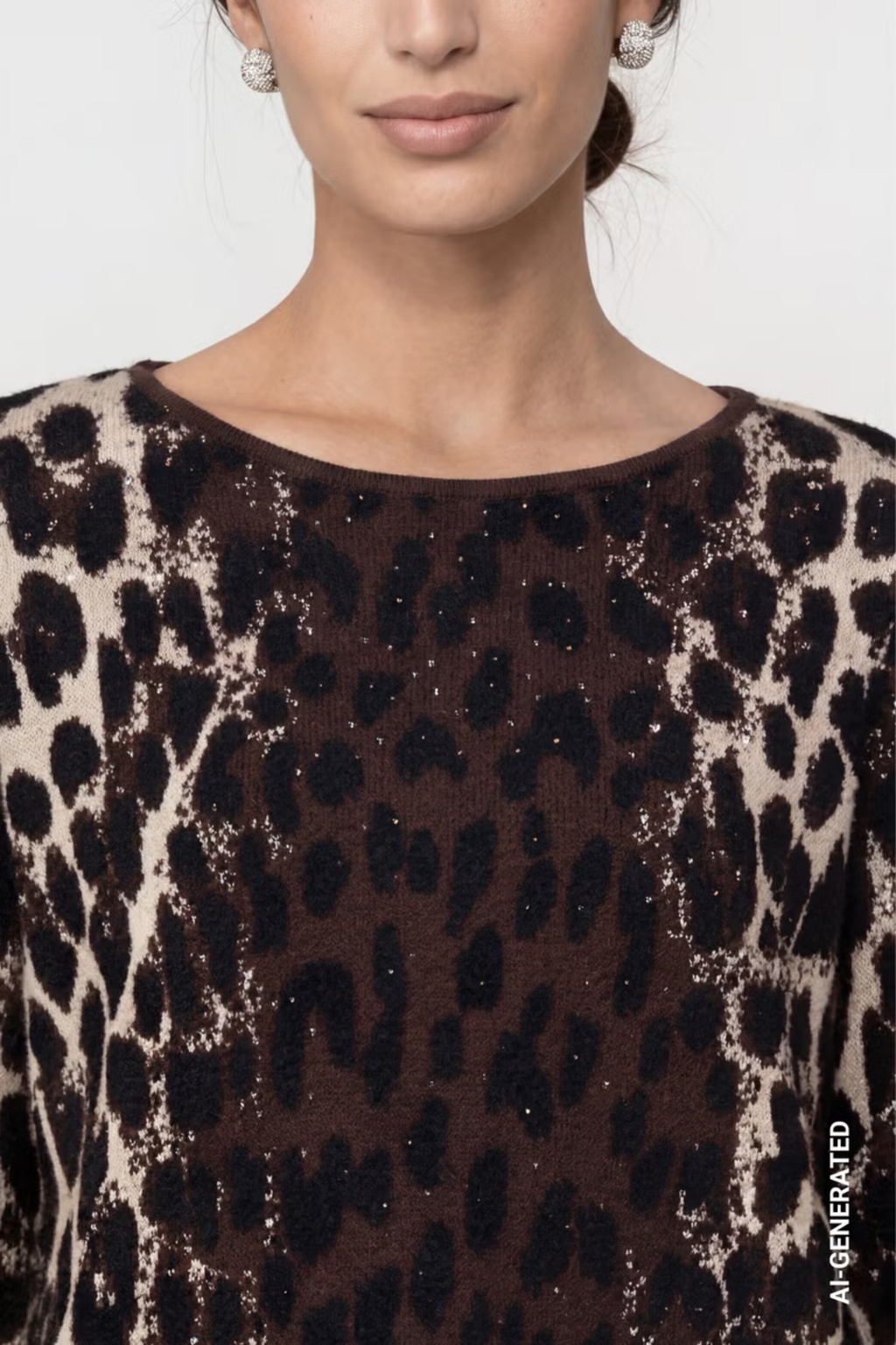 Monari 809889 Leopard Jacquard Knitted Jumper – Black Coffee. Shop Monari at Dotique