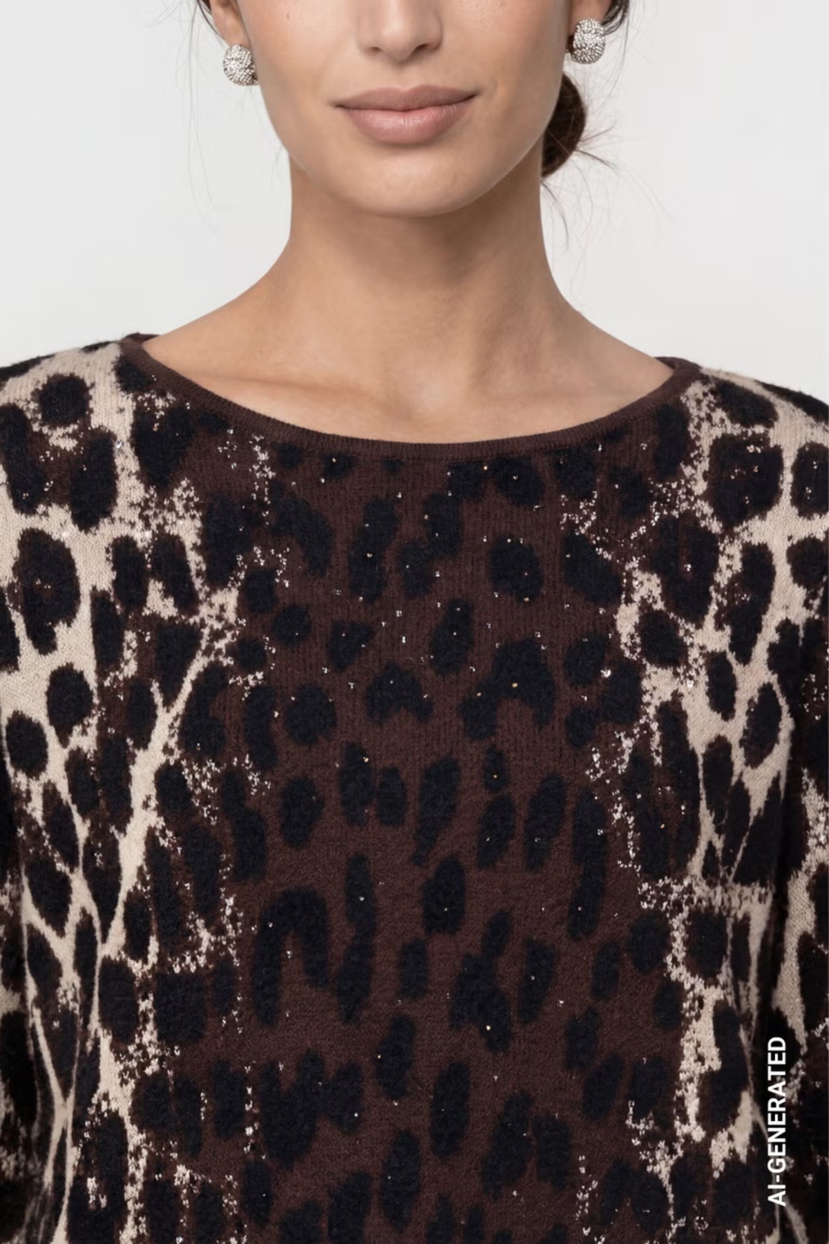 Monari 809889 Leopard Jacquard Knitted Jumper – Black Coffee. Shop Monari at Dotique