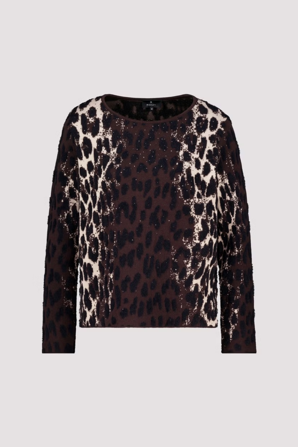 Monari 809889 Leopard Jacquard Knitted Jumper – Black Coffee. Shop Monari at Dotique.