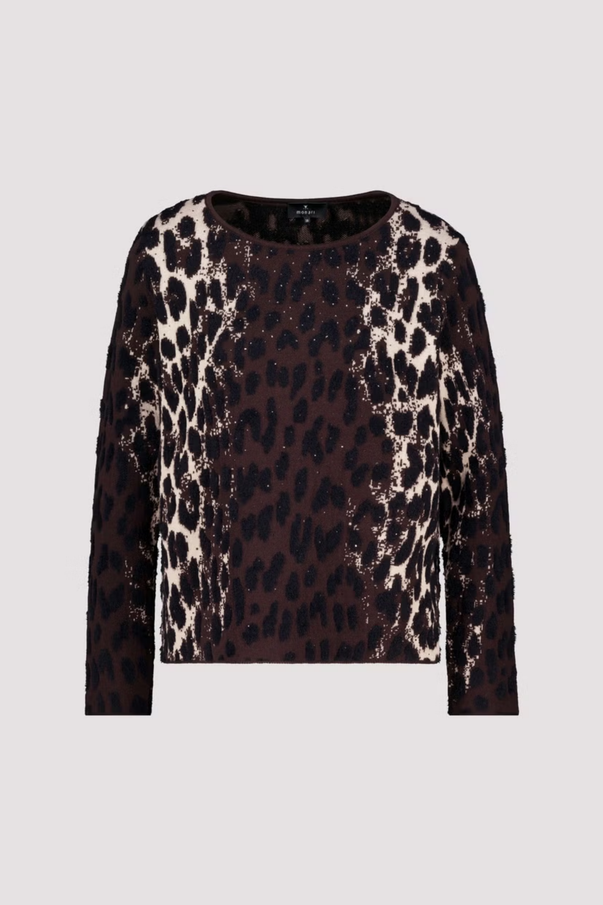 Monari 809889 Leopard Jacquard Knitted Jumper – Black Coffee. Shop Monari at Dotique.