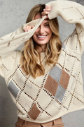 Monari 809927 Ajour Diamond Knitted Jumper – Antique White. Shop Monari at Dotique.