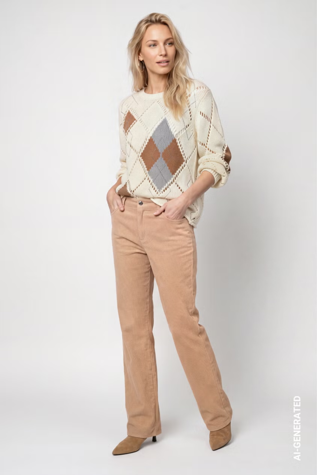Monari 809927 Ajour Diamond Knitted Jumper – Antique White. Shop Monari at Dotique