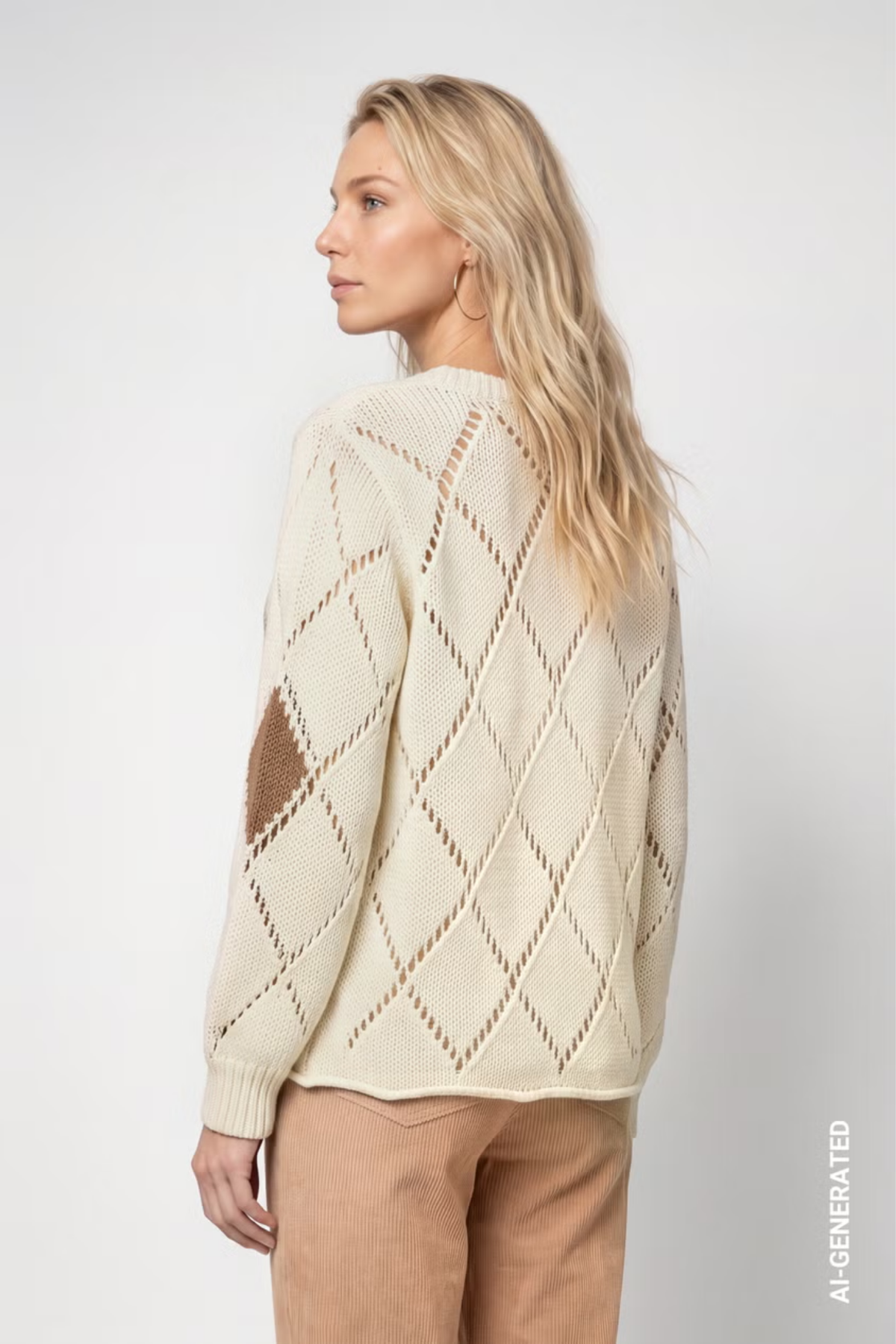Monari 809927 Ajour Diamond Knitted Jumper – Antique White back view Shop Monari at Dotique