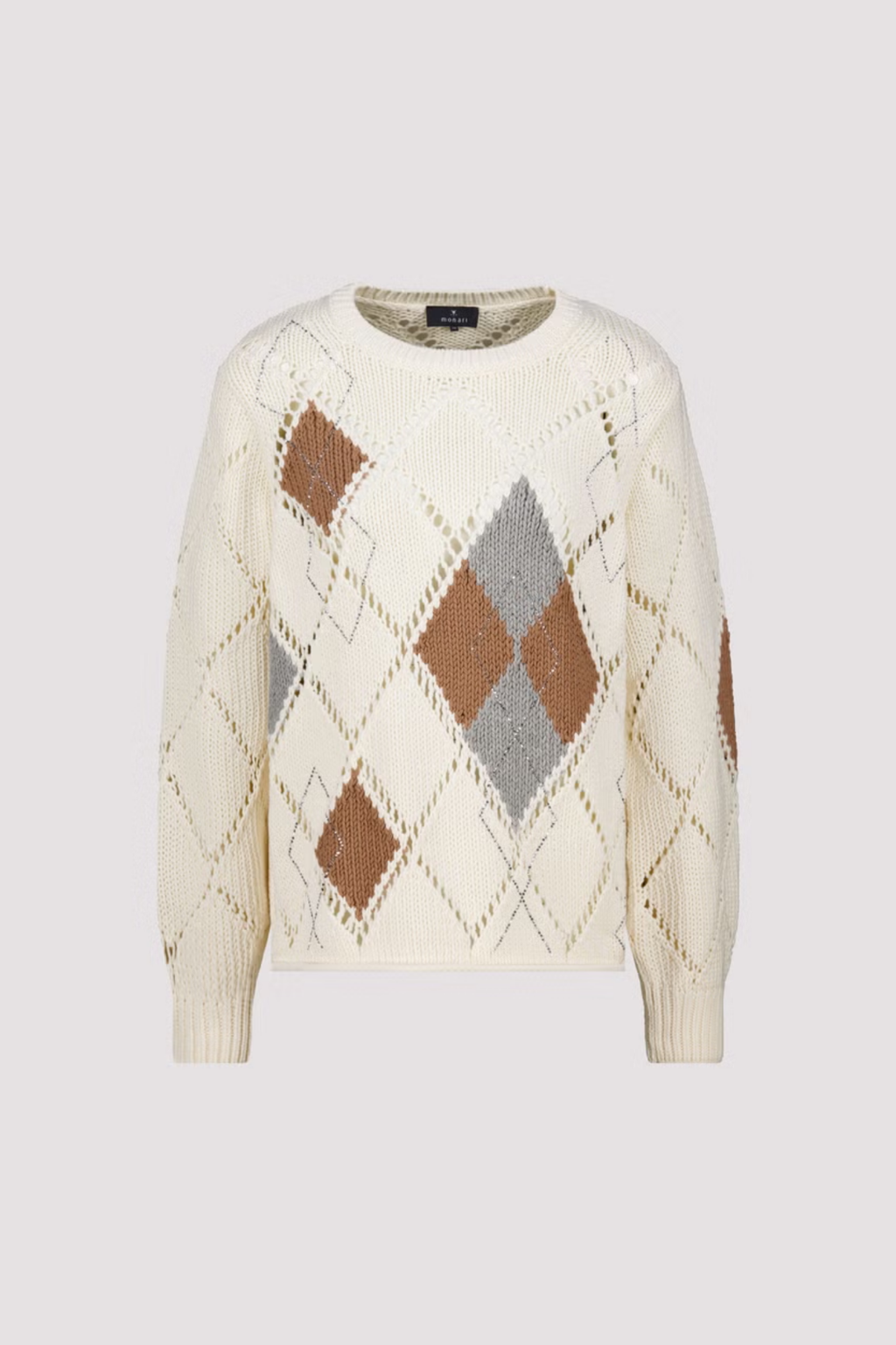 Monari 809927 Ajour Diamond Knitted Jumper – Antique White. Shop Monari at Dotique
