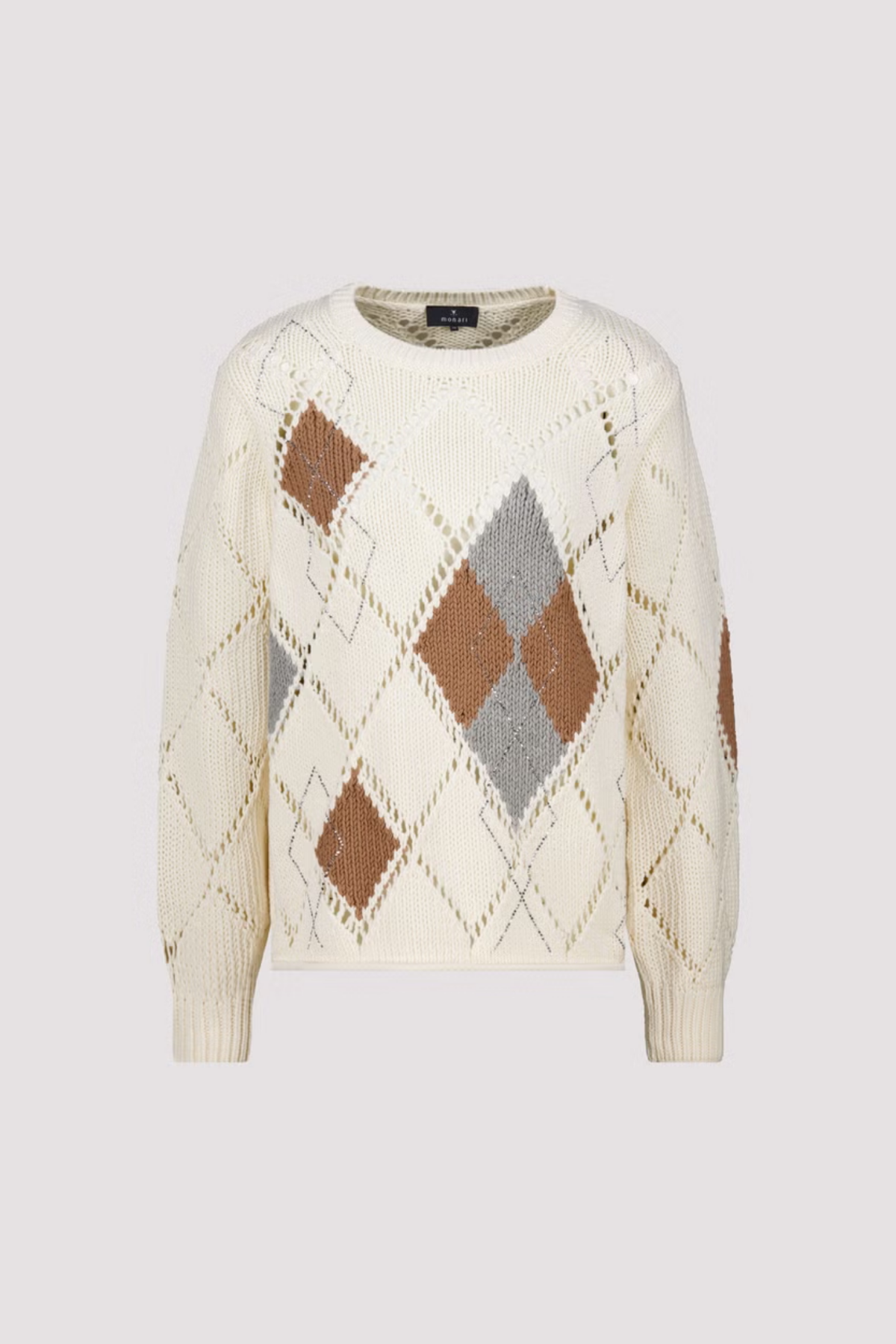 Monari 809927 Ajour Diamond Knitted Jumper – Antique White. Shop Monari at Dotique