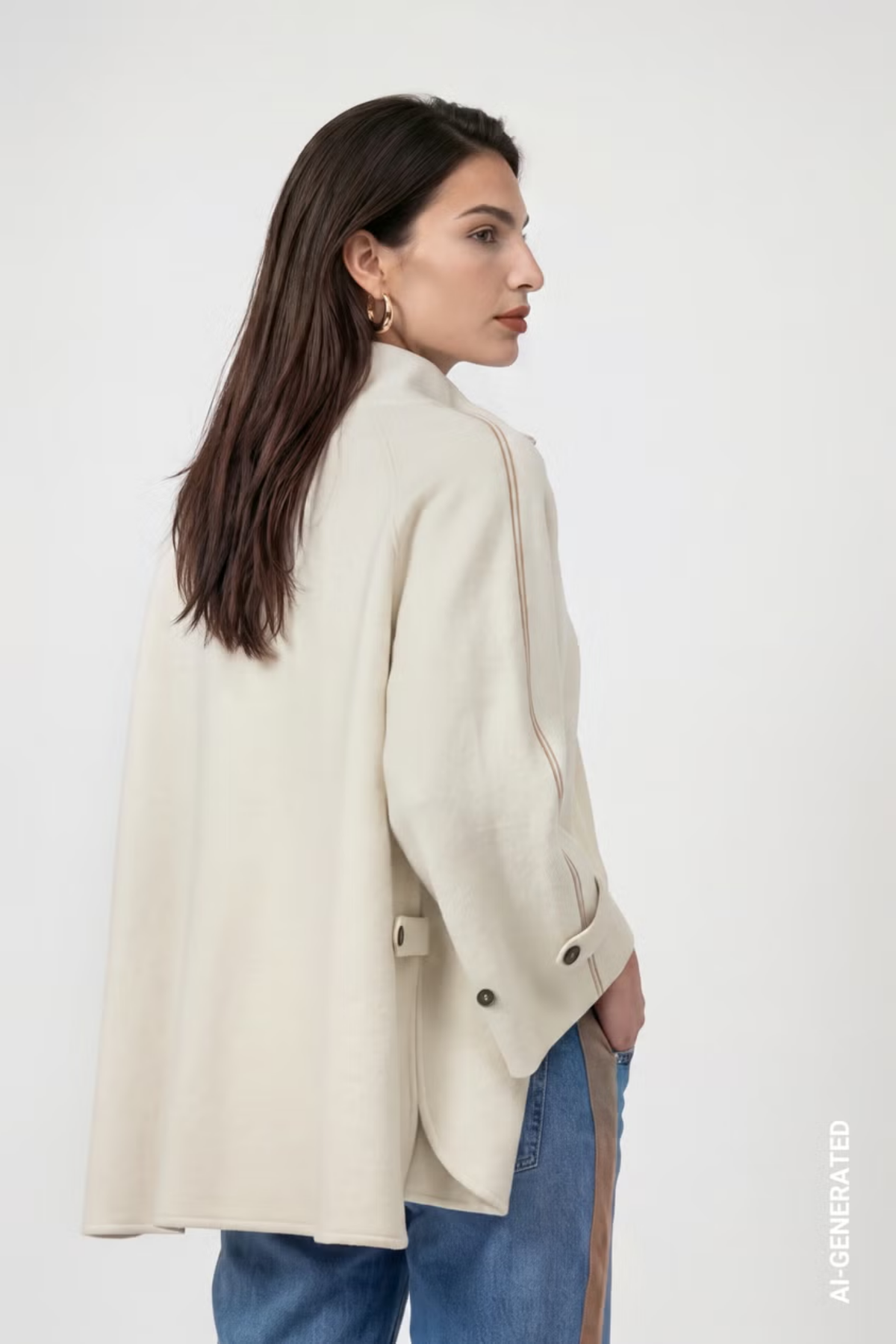 Monari 809951 Double-Faced Cardigan – Antique White worn by a woman. Shop Monari at Dotique.