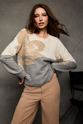 Monari 809965 Floral Intarsia Knitted Jumper – Light Grey Melange Shop Monari at Dotique
