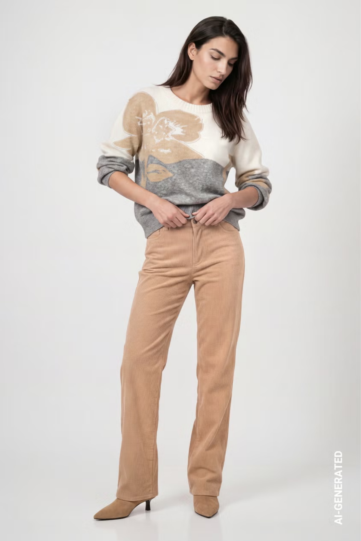 Monari 809965 Floral Intarsia Knitted Jumper – Light Grey Melange on woman Shop Monari at Dotique