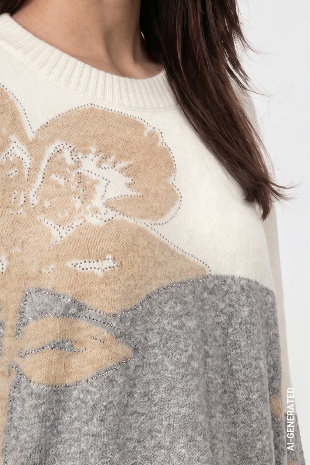 Monari 809965 Floral Intarsia Knitted Jumper – Light Grey Melange floral knit Shop Monari at Dotique