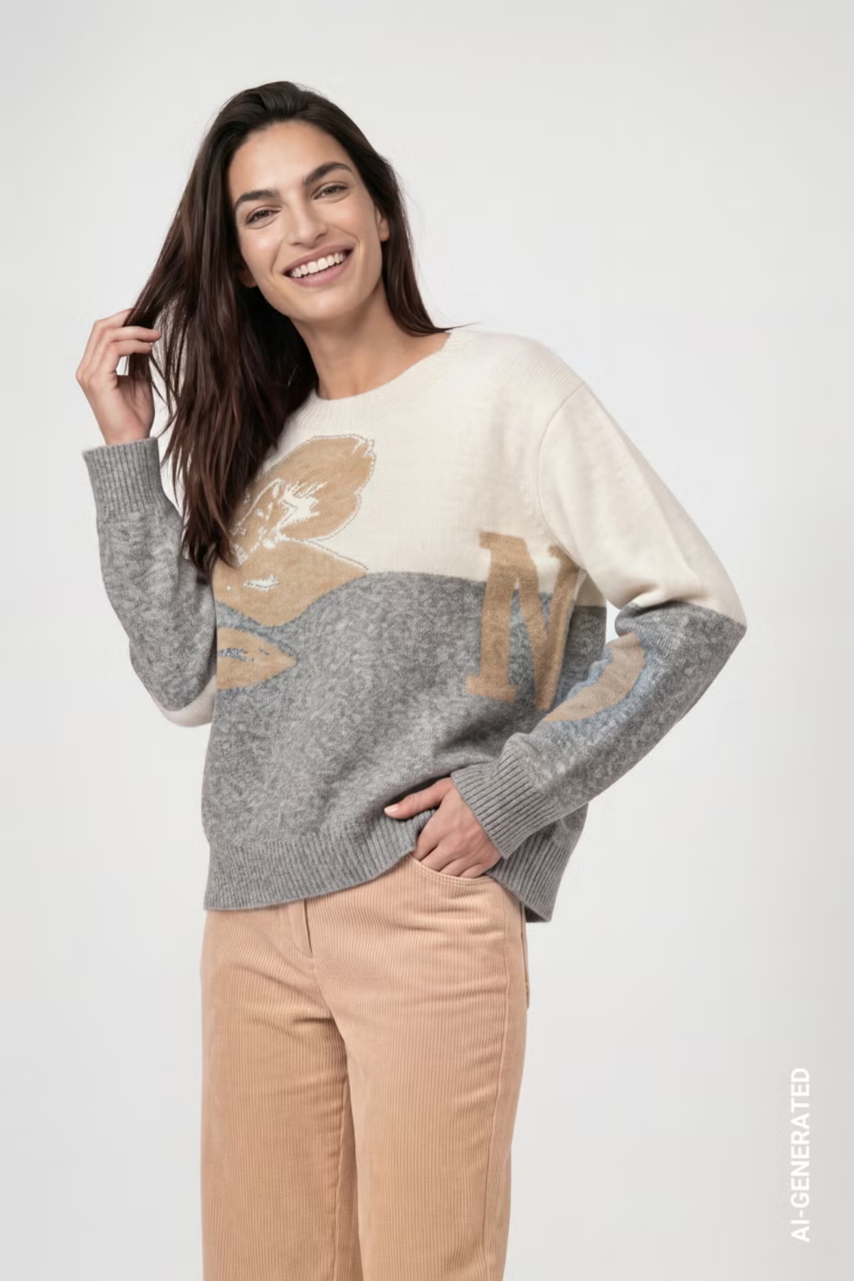 Monari 809965 Floral Intarsia Knitted Jumper – Light Grey Melange Shop Monari at Dotique