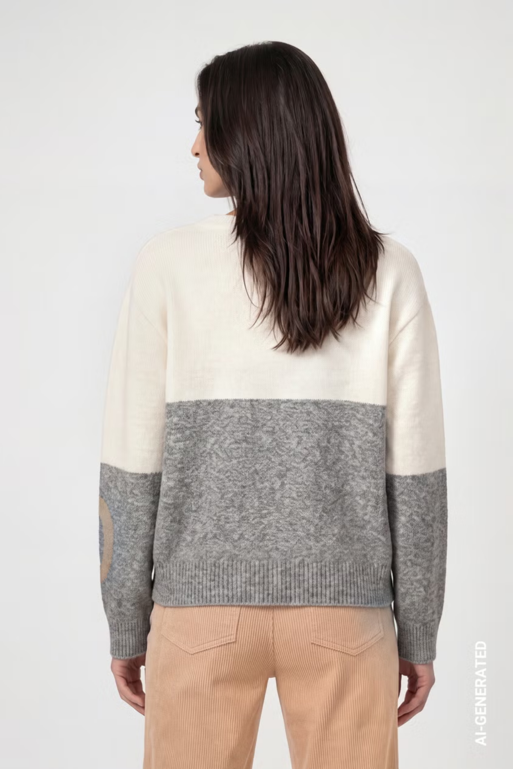 Monari 809965 Floral Intarsia Knitted Jumper – Light Grey Melange back view Shop Monari at Dotique