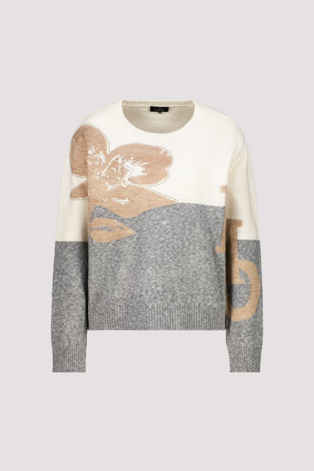 Monari 809965 Floral Intarsia Knitted Jumper – Light Grey Melange Shop Monari at Dotique