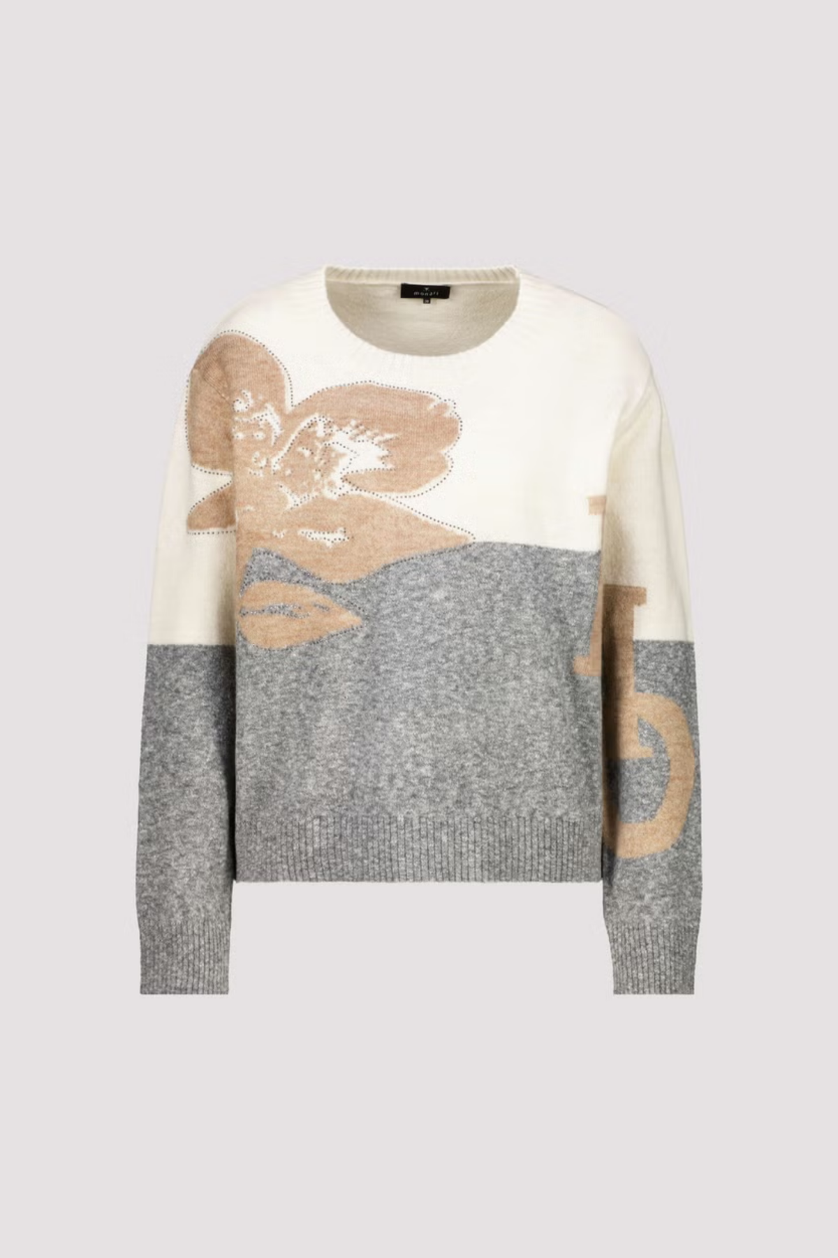 Monari 809965 Floral Intarsia Knitted Jumper – Light Grey Melange Shop Monari at Dotique