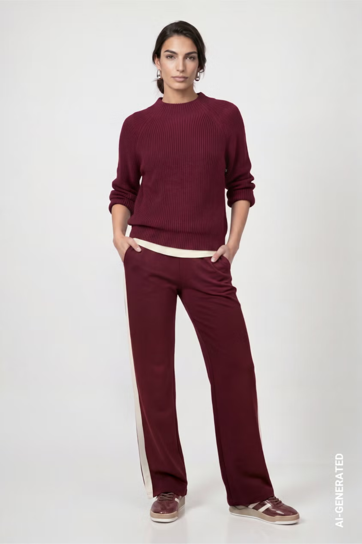 Monari 809982 Stand-Collar Knitted Jumper – Dark Bordeaux. Shop Monari at Dotique