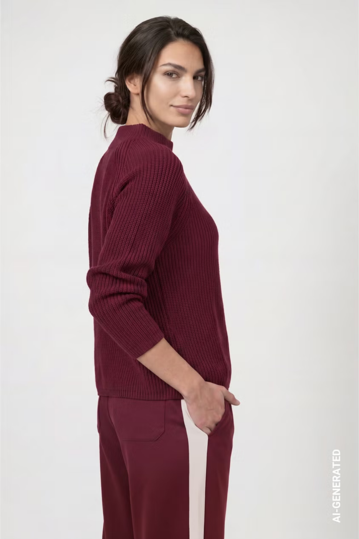 Monari 809982 Stand-Collar Knitted Jumper – Dark Bordeaux. Shop Monari at Dotique