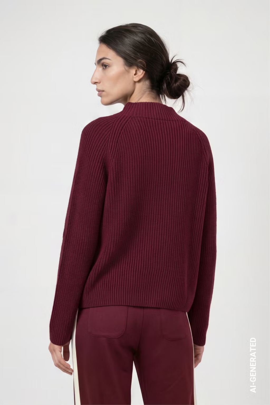 Back view of Monari 809982 Stand-Collar Knitted Jumper – Dark Bordeaux. Shop Monari at Dotique