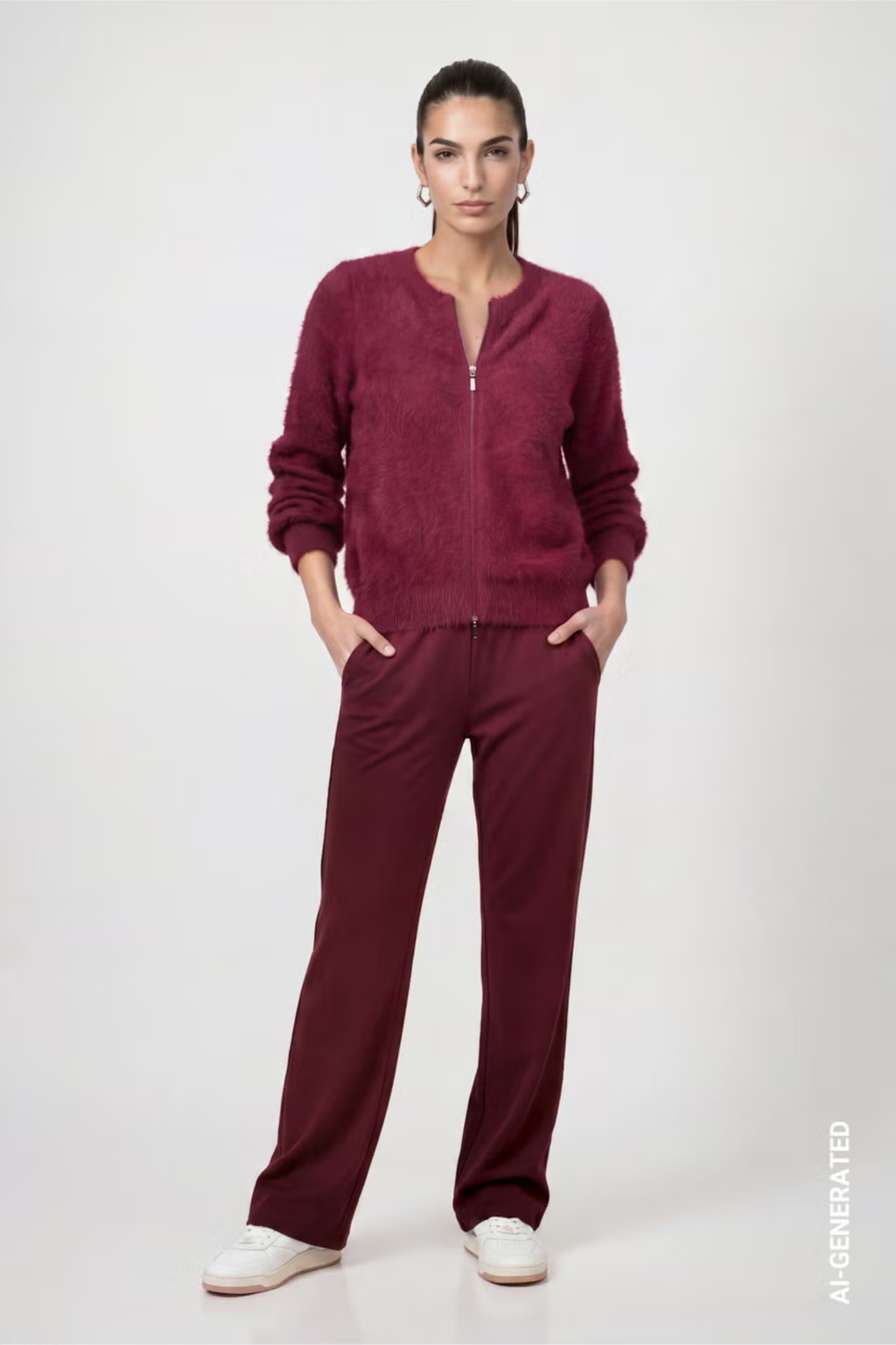 Monari 809985 Fluffy Zip Cardigan – Dark Bordeaux by Monari. You can Shop Monari at Dotique.