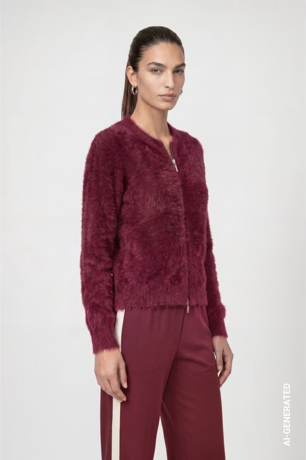 Monari 809985 Fluffy Zip Cardigan – Dark Bordeaux. Shop Monari at Dotique.