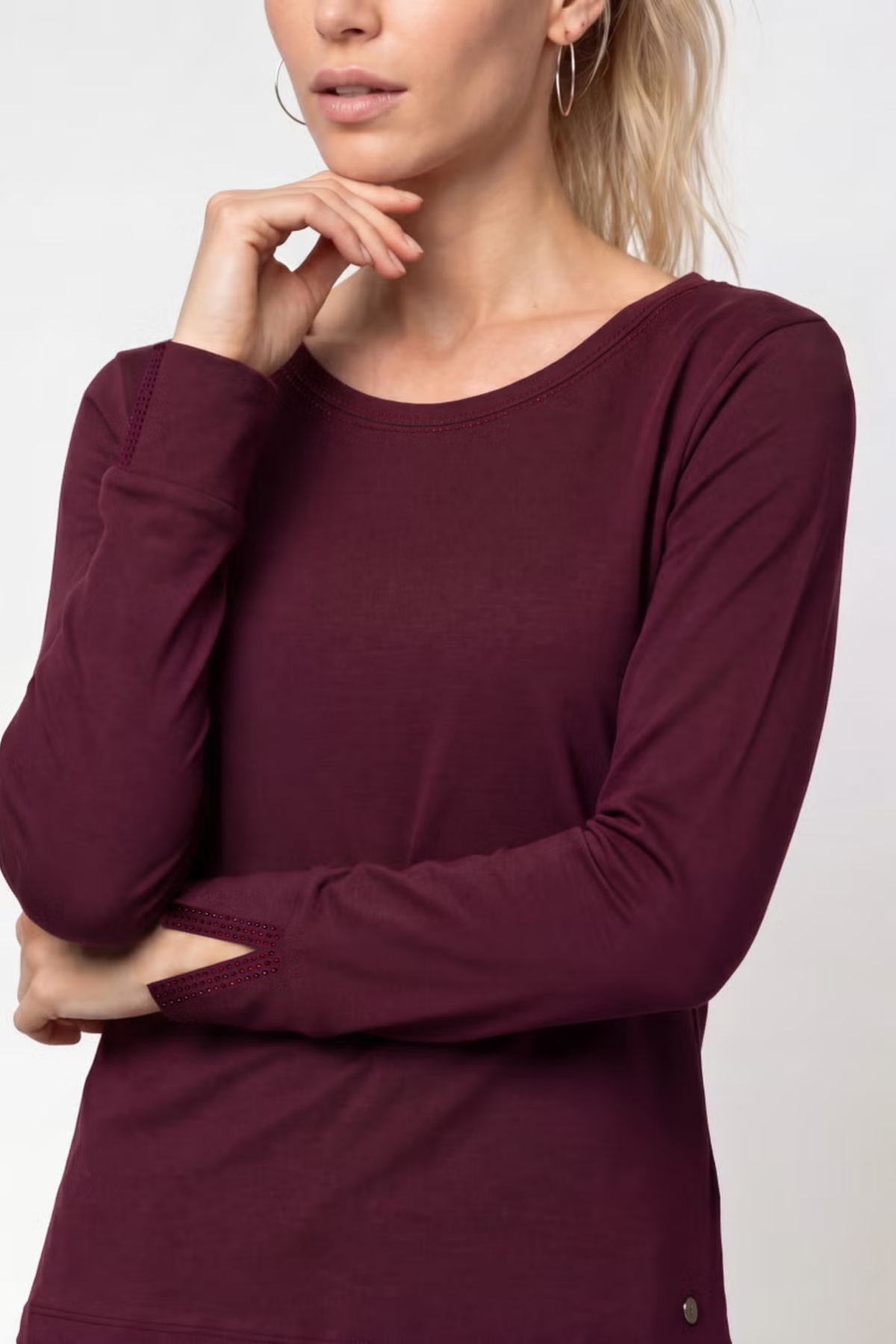 Monari Monari 810053 Rhinestone Long-Sleeved Top – Dark Bordeaux Jumper - Dark Bordeaux. Shop Monari at Dotique