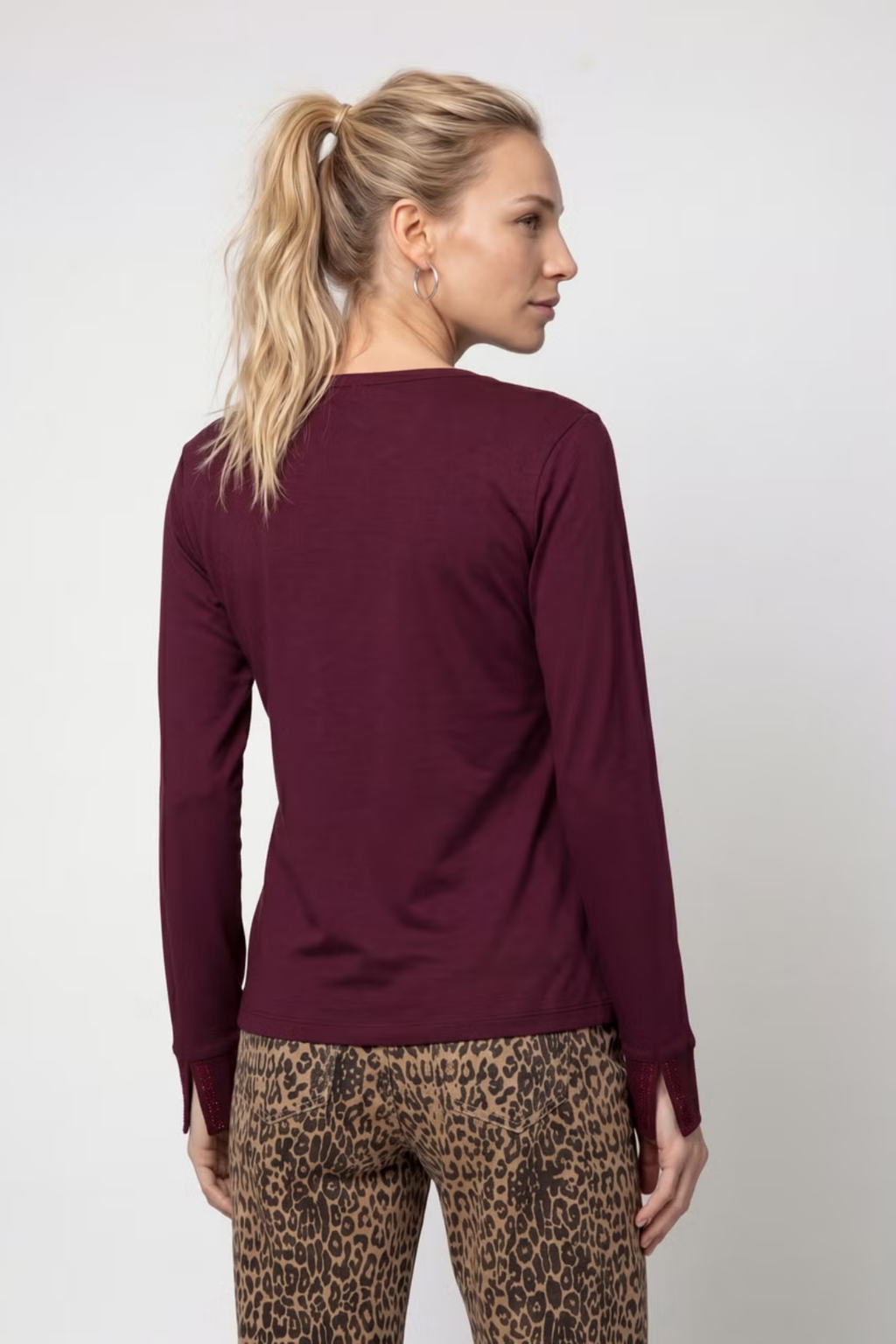 Monari Monari 810053 Rhinestone Long-Sleeved Top – Dark Bordeaux Jumper - Dark Bordeaux Shop Monari at Dotique