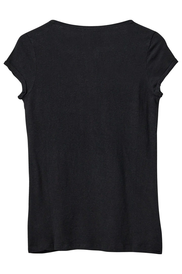 Mos Mosh 133020 MMTroy Black Linen Blend Roll Sleeve T-Shirt - Dotique