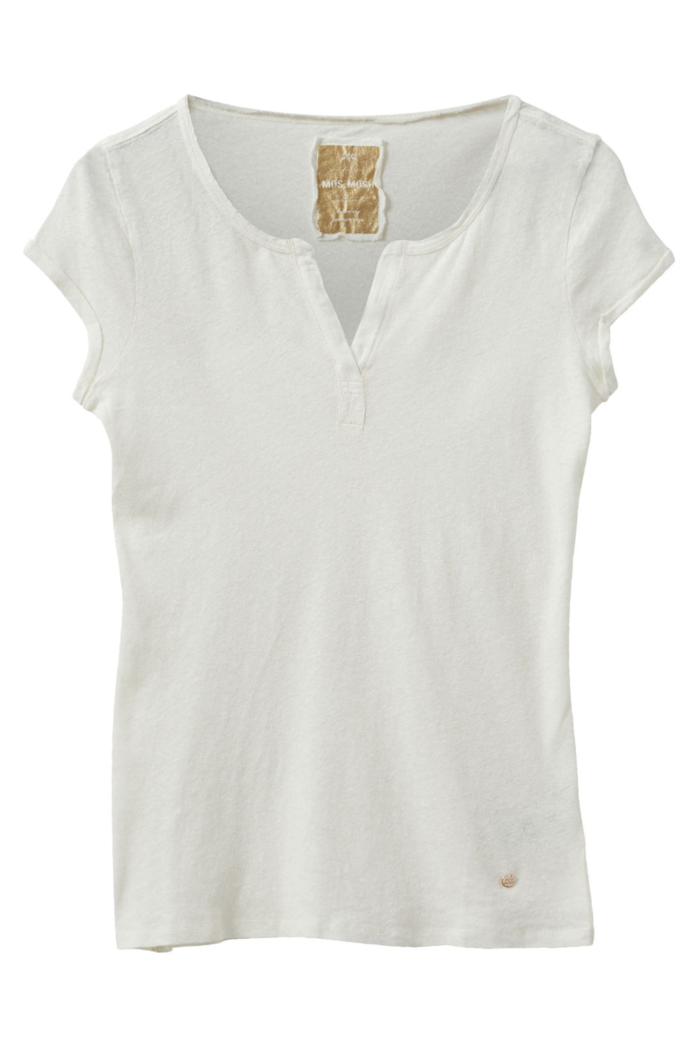 Mos Mosh 133020 MMTroy Ecru Cream Linen Blend Roll Sleeve T-Shirt - Dotique