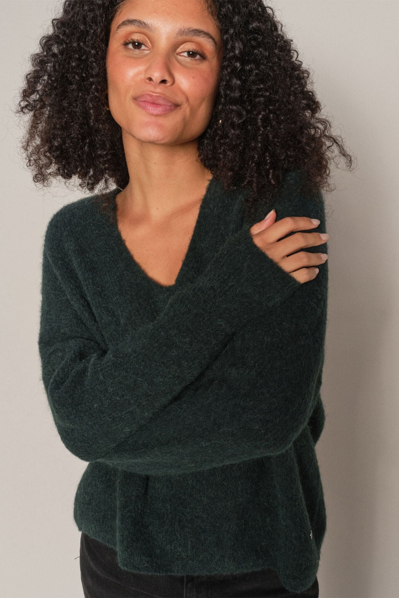 Mos Mosh 153900 Dark Pine Thora V-Neck Knit Jumper - Dotique