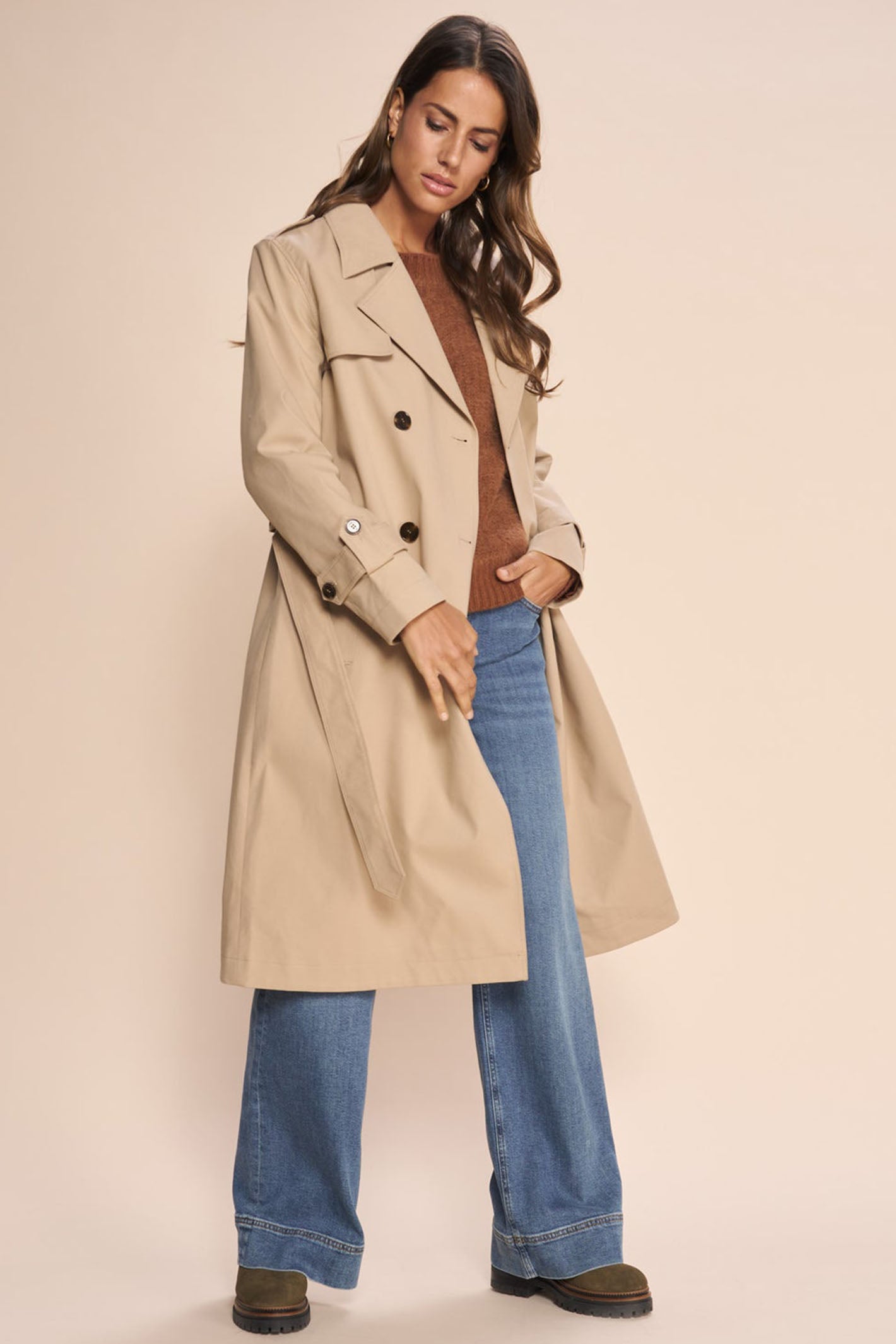 Mos Mosh 156610 MMFarah Savannah Tan Double Breasted Trench Coat - Dotique