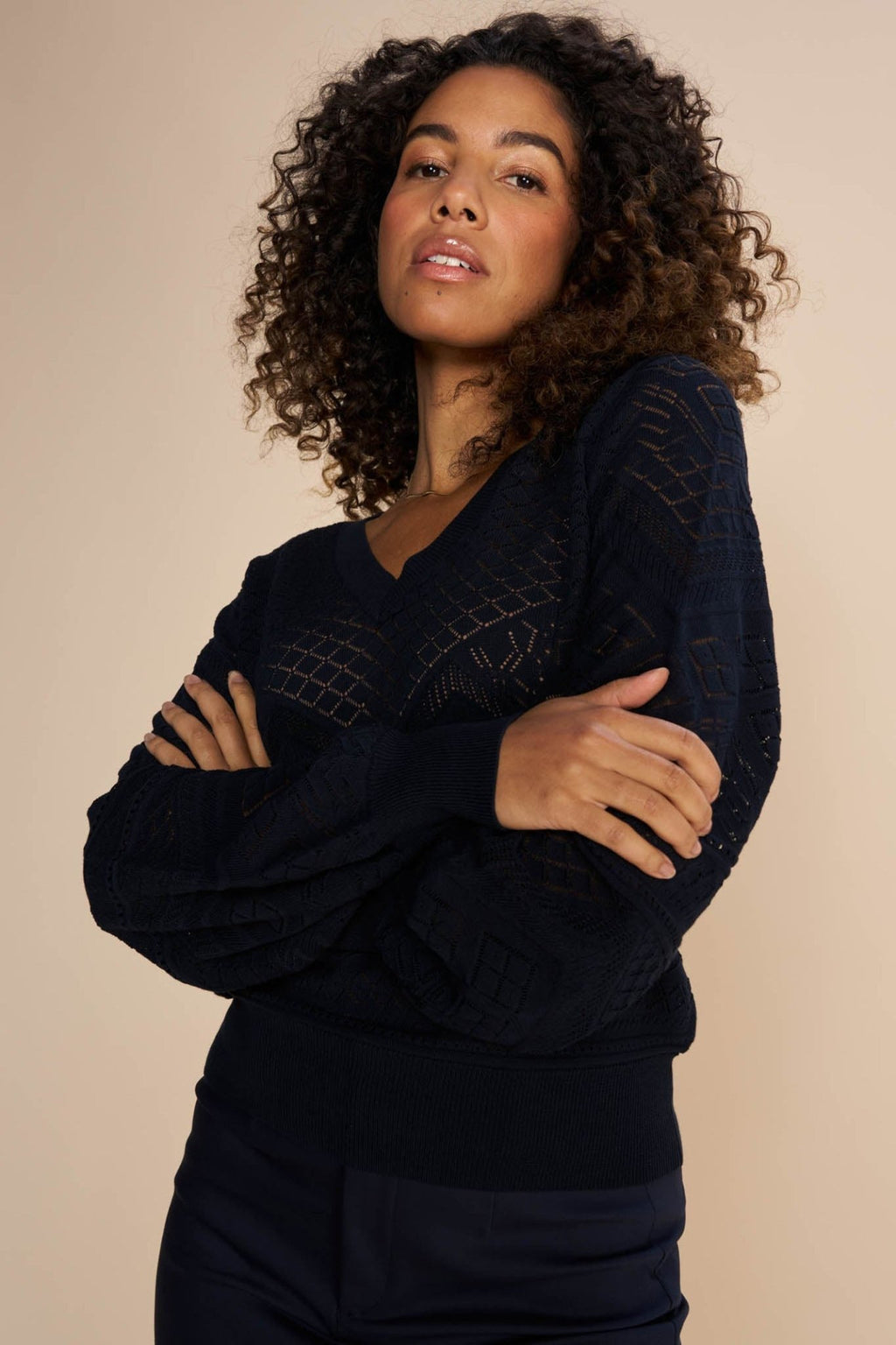 Mos Mosh 158830 MMInja Salute Navy V-Neck Jumper - Dotique