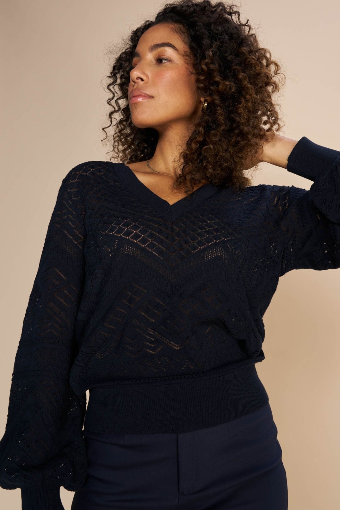 Mos Mosh 158830 MMInja Salute Navy V-Neck Jumper - Dotique