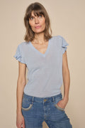 Mos Mosh 158900 MMGanna Cashmere Blue V-Neck Knit Top - Dotique