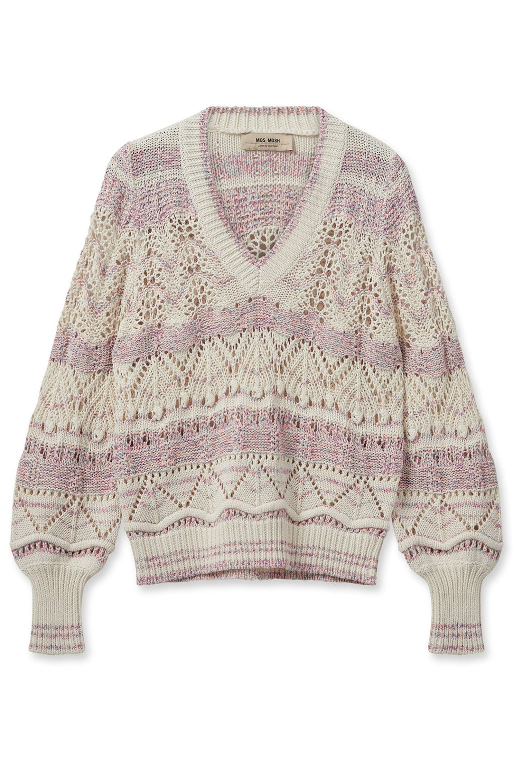 Mos Mosh 158920 MMLivia Iris Orchid Pink Cotton V-Neck Jumper - Dotique